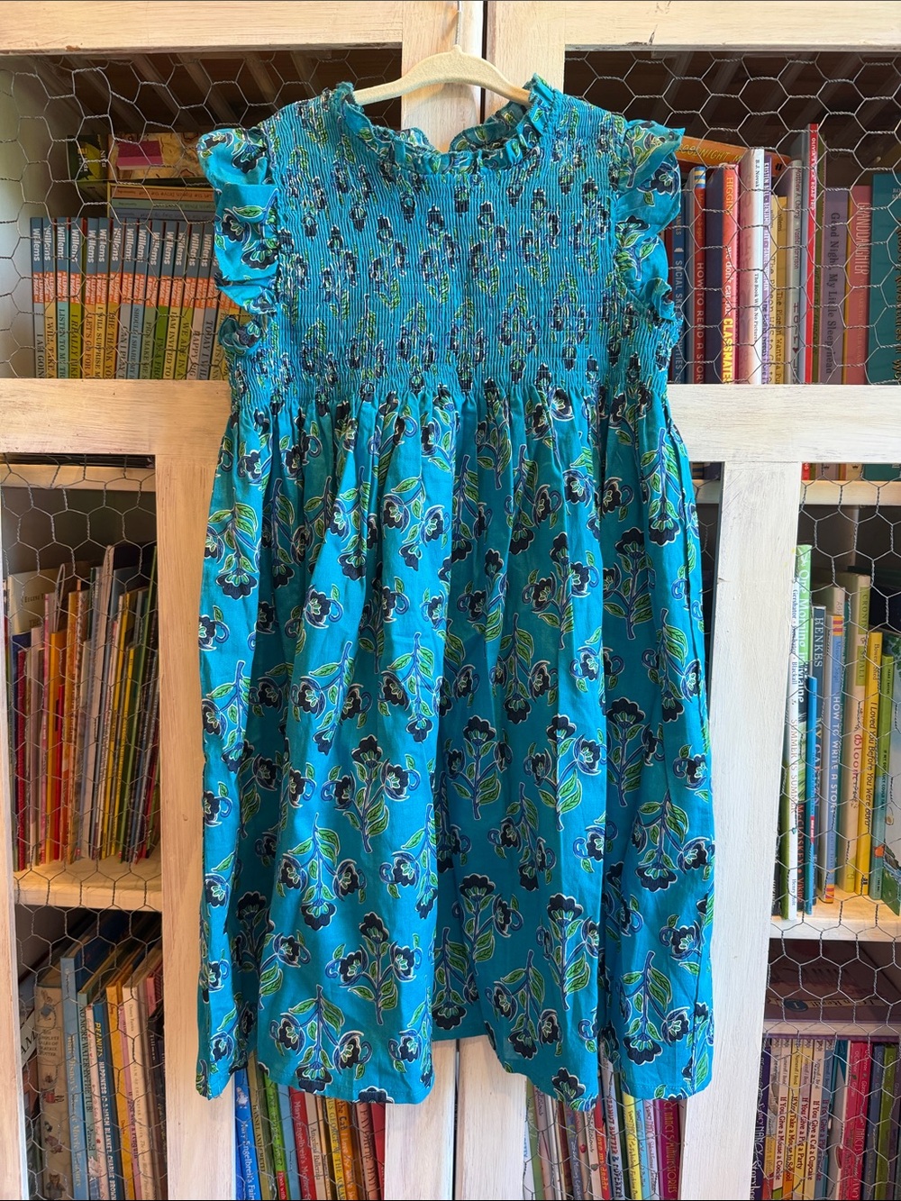 French Connection Teal Floral Smocked Dress